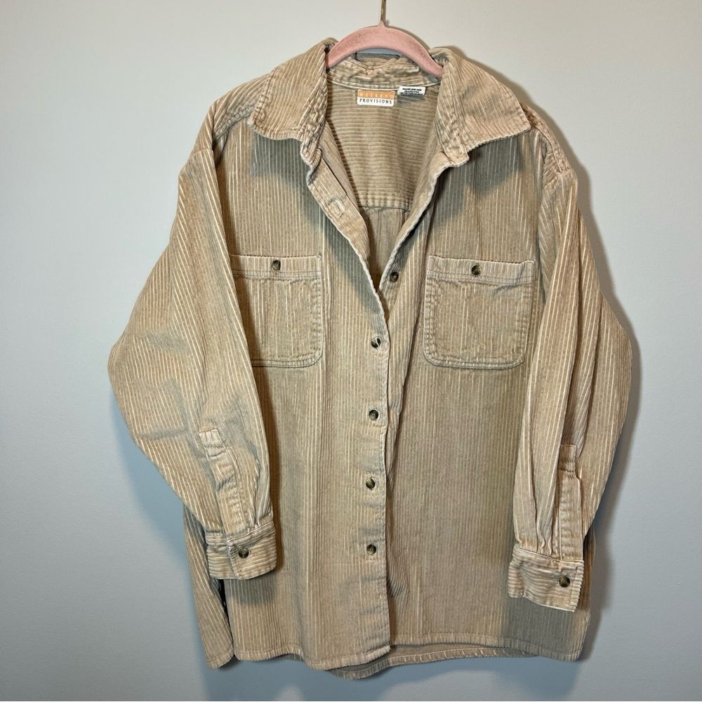 Weekend Provisions Tan‎ Corduroy Button Down Shirt Medium